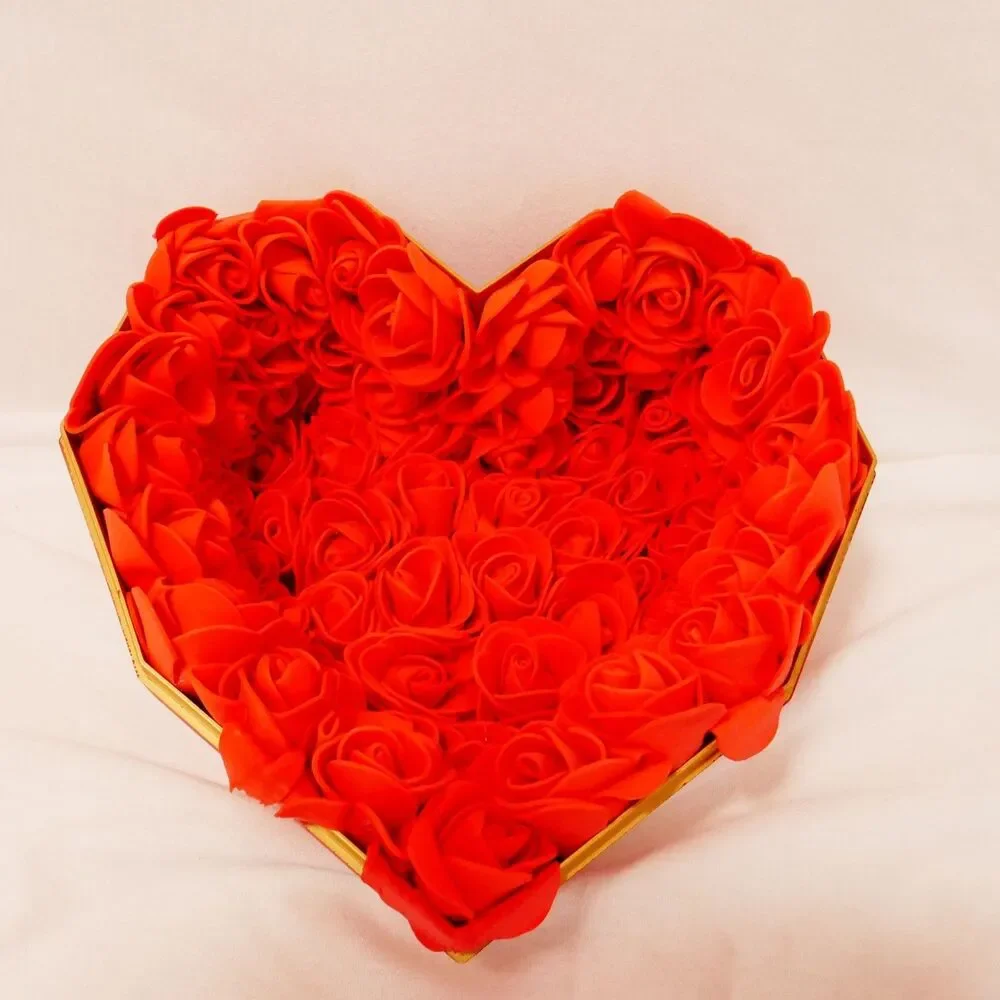 special handmade geometric heart box and plush rose flower for valentine's day